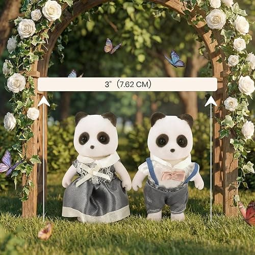 OLEOCA Family White Panda Figures — Set of 2 Collectible Flocked Mini Dolls with Removable Clothes, Dollhouse Pretend Play Set for Kids Ages 3+ thumbnail 3