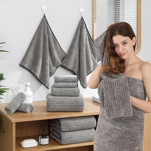Ycosy 18 Piece Bath Towels Set,100% Microfiber Family Bathroom Towel with Hanging Loops-6 Bath Towels,6 Hand Towels,6 Washcloths,Quick Dry Highly Absorbent Shower Towel for Bathroom,Hotel,Spa-Brown thumbnail 2