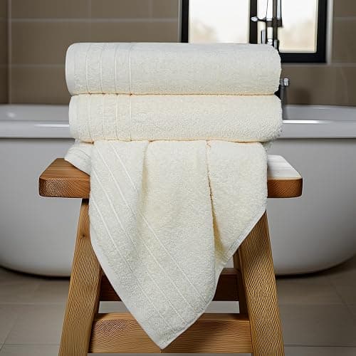 Tens Towels 4 Piece Extra Large Bath Towels 30 x 60 Inches, Cream | 100% Cotton, Larger & Lighter Weight, Quicker to Dry, Super Soft and Absorbent, Perfect for Bathroom thumbnail 2