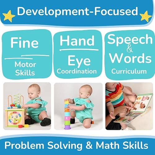 Toyventive Wooden Kids Baby Activity Cube - Girls Gift Set | 1st Birthday Gifts Toys for 1 One, 2 Year Old Girl | Developmental Toddler Educational Learning Girl Toys 12-18 Months | Bead Maze thumbnail 6