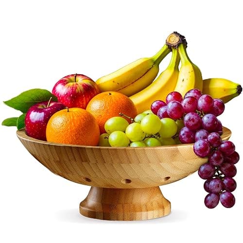Bambüsi Wooden Fruit Bowl - Large Decorative Pedestal Bowl for Kitchen Counter, Dining Table, and Home Decor - Modern Serving Bowl for Fruits, Salads, Keys, Centerpiece, Entryway thumbnail 8