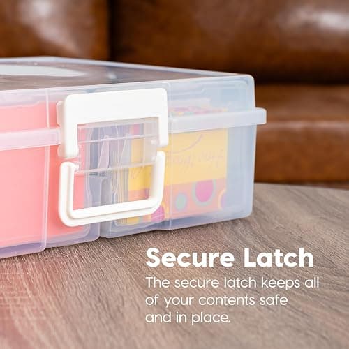 IRIS USA 4" x 6" Photo Storage Box Craft Keeper, Transparent Handle Container with 16 Organization Holder Cases for Pictures, Tasks, Scrapbooking, Stationery Storage, Clear thumbnail 5