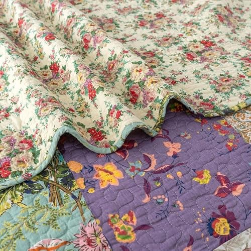YAYIDAY Quilts Queen Size Patchwork Bedspread Set | 100% Cotton Reversible Breathable Floral Quilted Quilt with Pillow Shams Fit All Season thumbnail 6