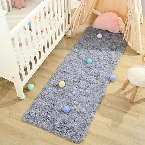 Keeko Small Bedroom Runner Rug 2x6, Grey Fluffy Bedside Rugs for Kids Room Living Room Shag Entryway Throw Rug Fuzzy Indoor Area Carpet Cute Rugs for Boy Baby Girl Room Nursery Dorm Decor thumbnail 4