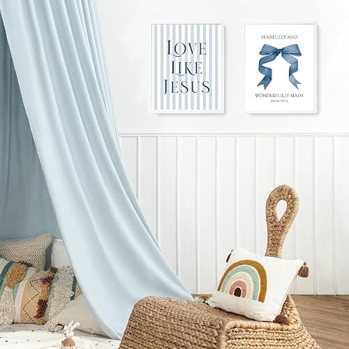 LARTSFRO Coquette Navy Blue Bow Jesus Wall Art Decor Posters, Blue Bow Room Bedroom Bathroom Wall Art Decor Aesthetic for Teen Girls Gifts, Inspirational Bible Verses Bow Wall Decor, 8x10 Inch Set of 4 Unframed Bow Pictures - 8X10in - navy blue bow thumbnail 5