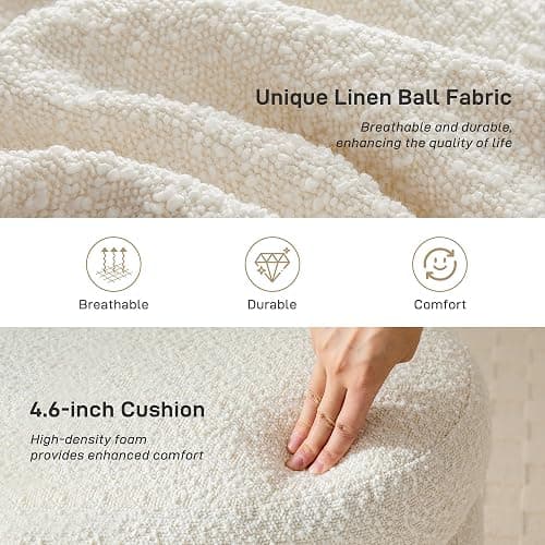 Krcix Round Ottoman with Storage Boucle Ottoman Stool with Storage Removable Lid for Living Room Modern Vanity Sorage Stool Foot Rest Bedroom Dorm Gift Set of 1 (White) thumbnail 3