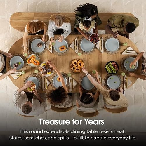Transformer Table - Solid Wood Extendable Round Dining Table, Extendable Round Dining Table, Space-Saving Modern Furniture, Elegant and Functional Design, Natural (Table Only) thumbnail 5