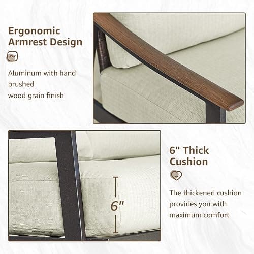 NATURAL EXPRESSIONS Patio Loveseat Sofa Outdoor Furniture Metal Chair with Wicker Backrest & 6 Inches Cushion for Indoor, Front Porch, Deck, Balcony, Backyard, 51.77"(L) x 29.75"(W) x 33.86"(H). thumbnail 6