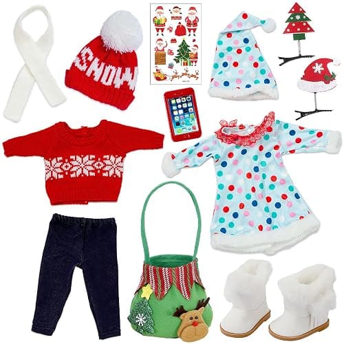ZITA ELEMENT 2 Sets 18 Inch Girl Doll Christmas Clothes Outfits with Shoes and Christmas Accessories - 18 Inch Christmas Doll Clothes Dress Boots Hat Scarf Hairclips Bag thumbnail 3
