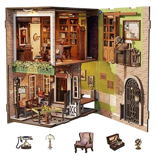 CUTEBEE Book Nook Kit - DIY Miniature House Dollhouse Kit for Adult and Teens, Booknook Bookshelf Decor Alley Model Build with LED Light, Gifts for Family and Friends thumbnail 3