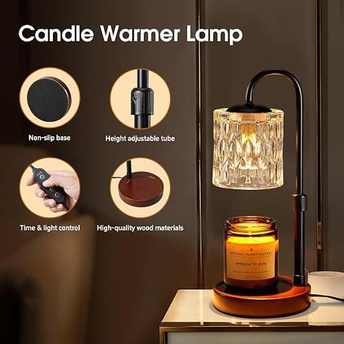 Briever Dimmable Candle Warmer Lamp with Timer, Height Adjustable Electric Candle Wax Warmer, Christmas Birthday Gifts for Women Mom, House Warming Gifts New Home Room Decor, Walnut Solid Wood Base thumbnail 3