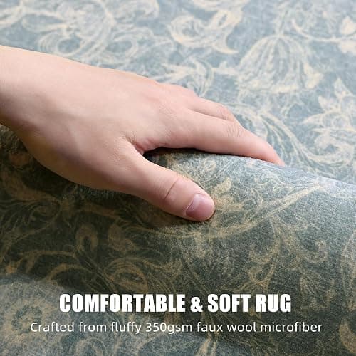 Deerly Large Rug 8x10 for Bedroom Washable Floral Farmhouse, Dusty Blue | Vintage Tranditional Rug, Non Slip, Low Pile, Thin Floor Decor Soft Decorative Rug for Home Office, Living Room, Dining Room thumbnail 7