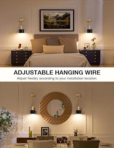 NIORSUN Battery Operated Wall Sconce Set of 2, Gold & Black Wireless Rechargeable Wall Lights with 5200mAh Dimmable Detachable Bulbs and Remote, 9 Colors Sconces Wall Decor for Bedroom Living Room thumbnail 5