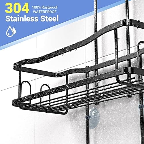 Aitatty Hanging Shower Caddy Bathroom Organizer: Rustproof Shower Shelf Racks Over Shower Head - No Drilling Inside Bath Shower Rack Shelves Over Showerhead for Shampoo with Soap Holder Black thumbnail 4
