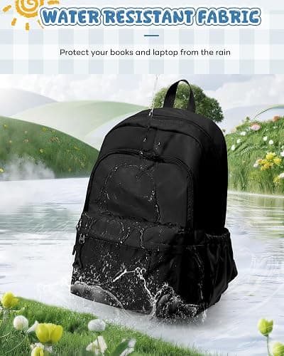 winspansy Backpack for School Teenage Girls Boys,Waterproof Lightweight School Bags Travel Daypack Simple Cute College Backpack Rucksack for Women Men fit 14 Inch Laptop,Black thumbnail 7