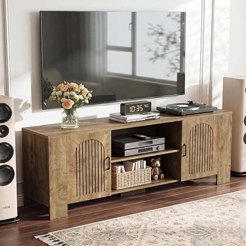 Tribesigns 70.8" Long TV Stand for 65/70/75 Inch TVs, Wood Large Entertainment Center with Storage Cabinets & Shelves, Modern Minimalist TV Console for Living Room, Bedroom, Apartment, Brown thumbnail 3