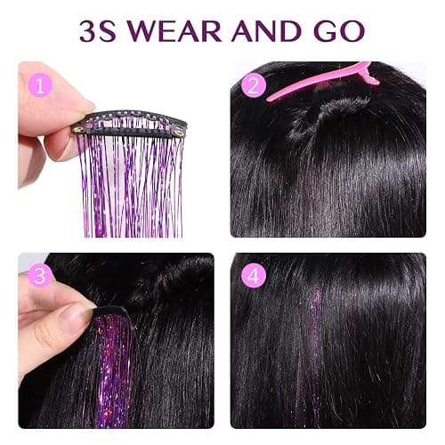 IDN BEAUTY Hair Tinsel Clip In Treasure Blue Sparkle Hair Extensions 24 Inch 6pcs thumbnail 6