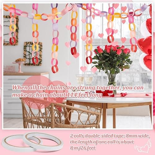 Lincia 600 Sheet Paper Chain Garland Strips 1x8 Inch with Double Sided Tape, DIY Construction Paper Chains for Birthday Wedding Holiday Party Decorations, Crafts Supplies (Valentine) thumbnail 5
