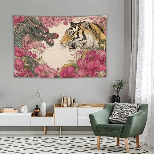 MFOOYYI Tiger Dragon Face To Face Tapestry Wall Hanging Large Wall Art Decor Flag Backdrop for Bedroom Living Room Dorm 40"×60" thumbnail 4