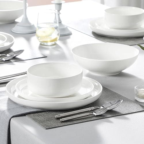 MALACASA Plates and Bowls Sets, 24 Pieces Modern Porcelain Dinnerware Set for 6 Ceramic Dishware Dishes White Dinner Ware Set Microwave and Dishwasher Safe, Series Luna | Modern Ceramic Dishware,Kitchen Dining Ware,Microwave and Dishwasher Safe,Simple Solid White Design,Series LUNA thumbnail 9