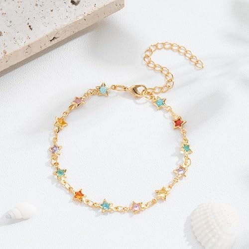 Sanyaa Star Bracelet 18K Gold Plated Multi Stone Crystal Star Bracelet for Women (Colorful) thumbnail 5