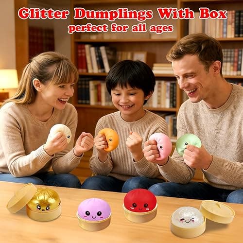 Dumpling Squishy, 4 Pcs Glitter Dumplings Squishies Mystery Box Squeeze Toys for Stress Relief Easter Basket Stuffers Party Favors Xmas Gifts for Kids Adults thumbnail 2