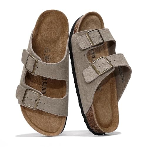Project Cloud 100% Genuine Leather Flat Sandals Women 2026 Beach Essentials Womens Sandals Memory Foam Vacation Essentials Slides for Women Footwear (Venita) - Image 1