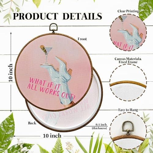 JUIOEIU What If It All Works Out Wall Art, Inspirational Western Cowgirl Round Wall Decor, Pink Western Cowgirl Wall Art Hanging Decorations for Girly Room Bedroom Dorm Home Décor Accents Decor, 10x10in thumbnail 7