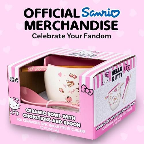Silver Buffalo Sanrio Hello Kitty Apples and Cinnamon Ceramic Ramen Noodle Rice Bowl with Chopsticks and Spoon, Microwave Safe, 20 Ounces thumbnail 7