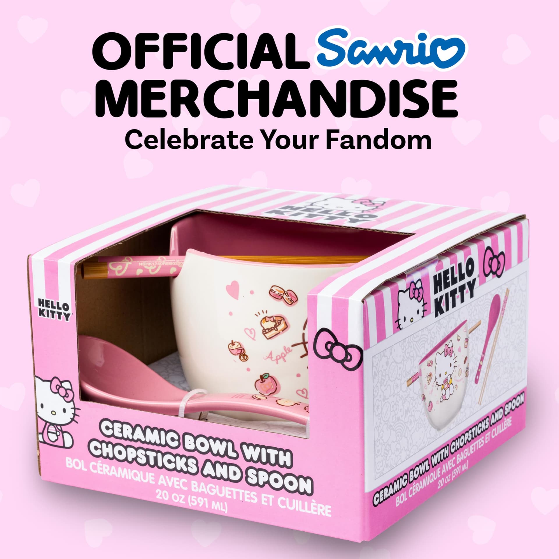 Silver Buffalo Sanrio Hello Kitty - Juego de cuencos y palillos de ramen de 20 onzas thumbnail 5