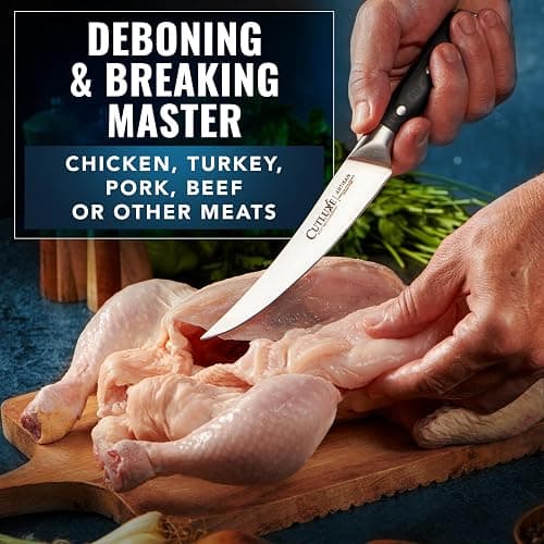 Cutluxe Curved Boning Knife – 6" Boning Knife for Meat Cutting, Filleting – High Carbon German Steel, Full Tang & Ergonomic Handle Design – Artisan Series thumbnail 3