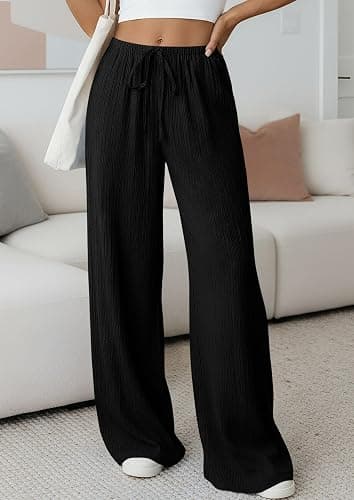 PRETTYGARDEN Womens Palazzo Pants Summer Fashion 2026 High Waisted Wide Leg Drawstring Flowy Beach Trousers with Pockets thumbnail 2