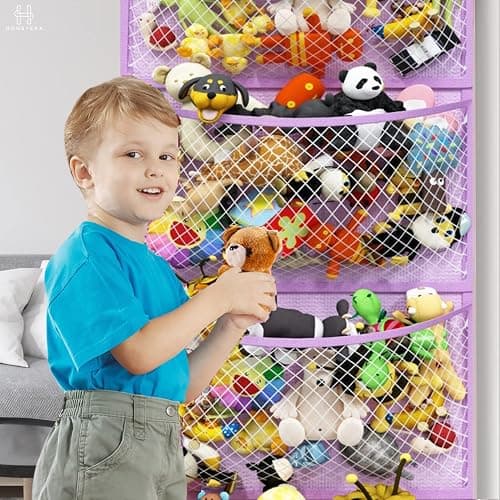 Honeyera Plush Storage (Patent Pending) - Plush Hammock Net Over Door Organizer for Stuffies, Baby Accessories, Toy/Hammock Hanging Storage Big Girls Toddler Large Bag Animals (Purple) thumbnail 2