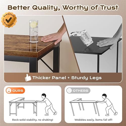 Huuger 63 Inch L Shaped Desk with Power Outlets & 0.95 Inch Thicker Desktop | Reversible Computer Desk, Larger Office Corner Gaming Desk, Metal Frame, for Home Office, Study, Rustic Brown thumbnail 7