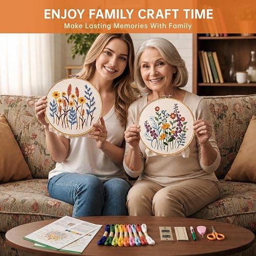 CYANFOUR 5 Pack Beginner Embroidery Kit for Adults, Easy to Learn Floral Embroidery Patterns from Video & Instruction, Needlepoint Kits for Adults Include Embroidery Hoop, Colorful Threads, Tools thumbnail 5