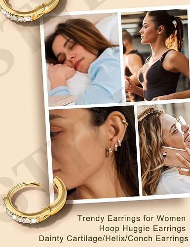 Jstyle Small Hoop Earrings for Women Trendy 14K Gold Plated Huggie Earrings Hypoallergenic Cartilage Earring Stack Huggie Hoops Earring Sets for Multiple Piercing thumbnail 4