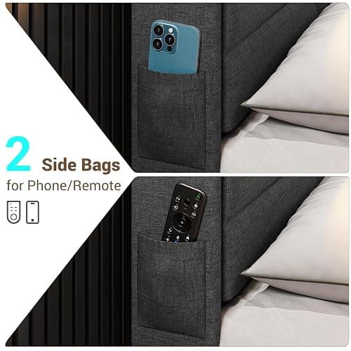 BTHFST Floating Bed Frame Full Size with RGB LED Lights Headboard, USB-C/A Power Outlets, Linen Upholstered Platform Bed with Storage Headboard, Innovative Stable Structure, Dark Gray thumbnail 6