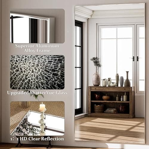 GLSLAND 71"x31" Full Length Mirror Extra Large Hanging or Leaning Rectangle Mirror Aluminum Alloy Thin Frame Bedroom Floor Dressing,Silver thumbnail 4