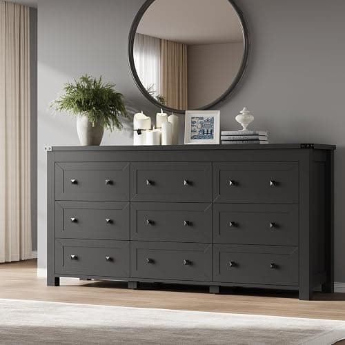 BORNOON 9-Drawer Dresser, Modern Wooden Storage Chest of Drawers, Dresser TV Stand, Wood Drawer Organizer with Metal Handles for Bedroom, Living Room, Hallway - Image 1