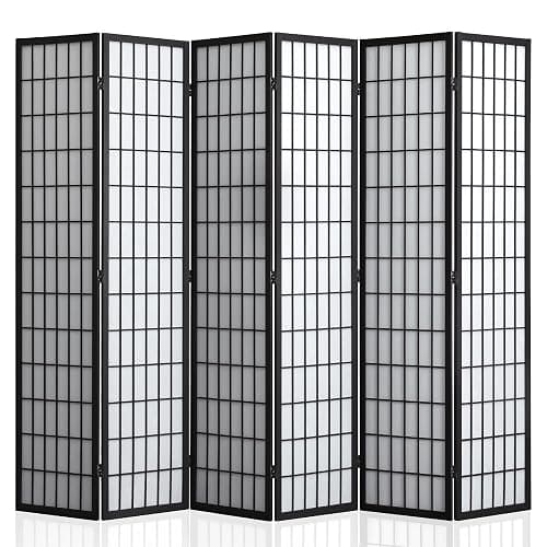 WelFurGeer 6 Panel Shoji Screen Room Divider, Folding Privacy Screens, Room Partitions and Dividers, Decorative Room Dividers, Wall Dividers for Room Separation, Japanese Room Divider for Home (Black) - Image 1