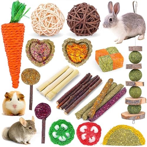 VESPRO Bunny Teys for Rabbits Hamster/Guinea Pig Toys Natural Timothy Hay Sticks chew Treats and Balls for Rabbit, Bunny, chinehila, Guirea Pig, Hamster, Rabbit Teeth Care - Image 1