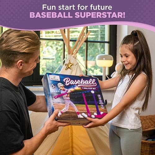 TOMLEON T Ball Stand for Girls 3-5, 5-8. Baseball Set Includes 6 Large Balls, an Adjustable Tball Batting Tee, and a Storage Net. Kids Bat and Ball, T-Ball Sets for Kids thumbnail 8