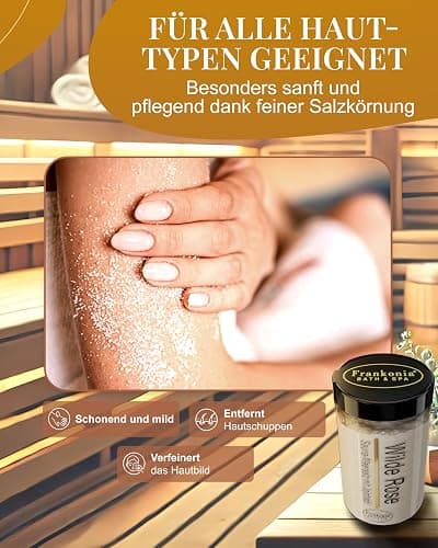 Frankonia BATH & SPA Sauna Salz Peeling Wilde Rose – 400 g Meersalz-Körperpeeling mit Jojobaöl & Vitamin E – Dusch- & Body Scrub für alle Hauttypen – Vegan & ohne Parabene – ohne Microplastik thumbnail 6