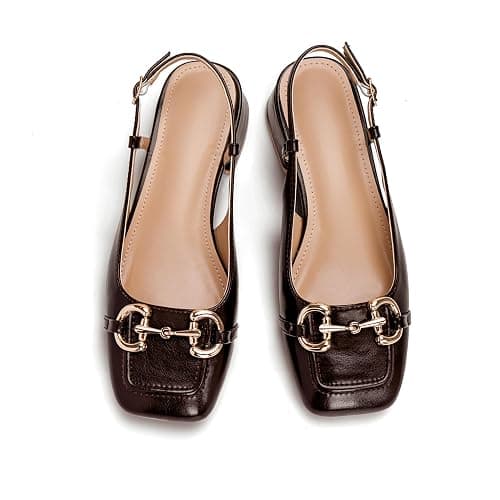 Slingback Mary Jane Heels for Women Low Block Heel Closed Square Toe Pump Shoes Heels Classic Daily Office Dressy Shoes - Image 1