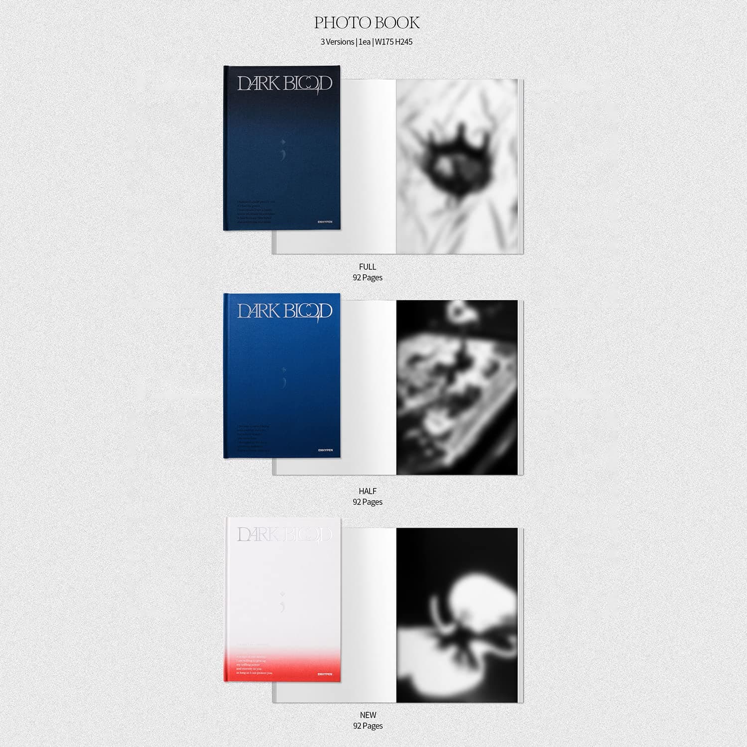 ENHYPEN - [DARK BLOOD] (HALF Ver.) Book + CD-R + Photocard + Message Card + Sticker + Postcard + Bookmark + Poster with Lyrics + 2 Pin Buttons + 4 Extra Photocards thumbnail 3