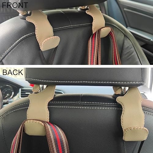 yicheyiyou Car Hooks Universal Car Vehicle Back Seat Headrest Hanger Holder Hook Microfiber Leather & Stainless Steel for Bag Purse Cloth Drink Grocery (Beige) thumbnail 6