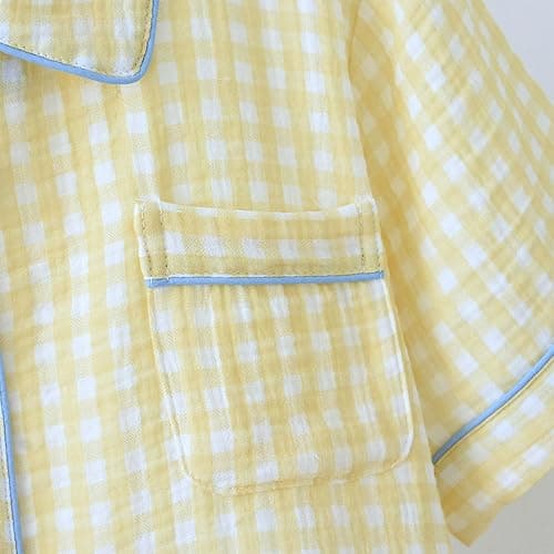 Womens Gingham Pajama Set Cotton Cute Pj Set Color Block Shirts 2 Piece Bridal Sleepwear Plaid Lounge Set thumbnail 3