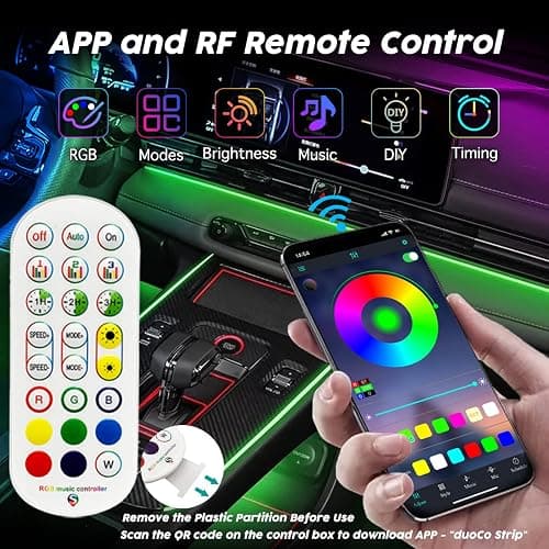 USB Car LED Lights, Interior Car Lights Strip with APP and RF Remote Control, 2 in 1 Ambient Lighting with 157 inches Fiber Optic Music Sync Simple Installation EL Wire Lights (2 in 1/157 inches) thumbnail 3