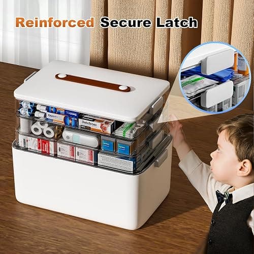 funest 4-Tier Medicine Storage Box Cabinet, Empty First Aid Kit Portable Medical Supply Organizer with Leather Handle for Home thumbnail 6