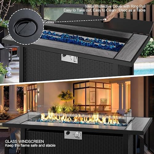 45 inch Outdoor Propane Fire Pit 50,000 BTU Gas Fire Pit Table with Lid, Glass Wind Guard, Waterproof Cover, Rectangle Gas Firepit Table for Garden/Patio, CSA Certification thumbnail 5